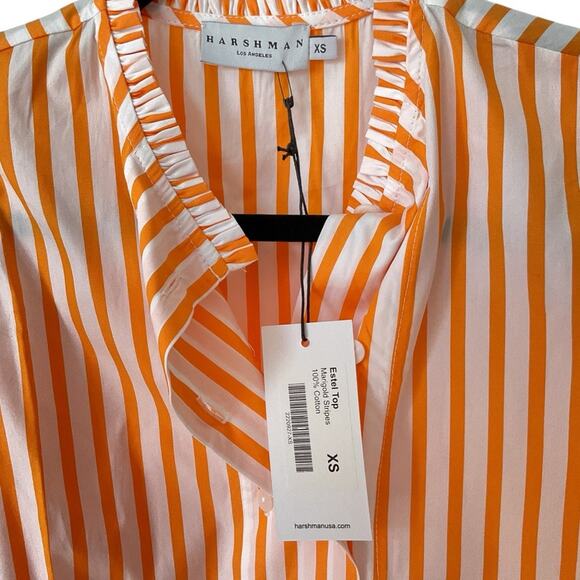 Harshman Estelle top striped ruffle XS NWT orange and white - Picture 4 of 7